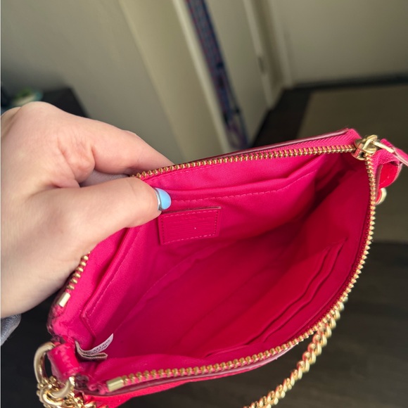Coach Hot Pink Leather Wristlet with Gold Chain